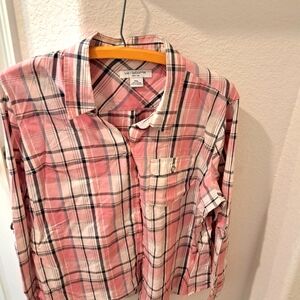 Liz Claiborne Pink and White Plaid Button Down Shirt
